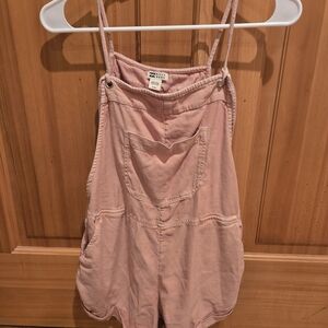 Billabong Pink Canvas Short Overalls